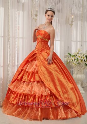 Orange Quinceanera Dress Strapless Beading Ruffles Floor-length