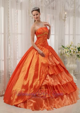 Orange Quinceanera Dress Strapless Beading Ruffles Floor-length