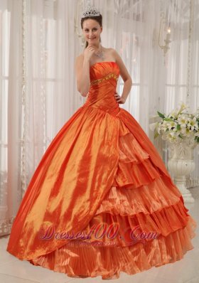 Orange Quinceanera Dress Strapless Beading Ruffles Floor-length