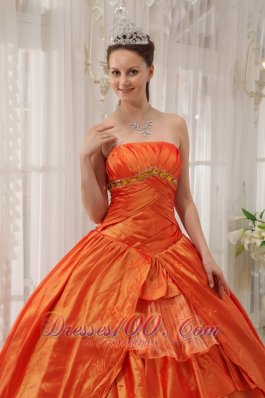 Orange Quinceanera Dress Strapless Beading Ruffles Floor-length