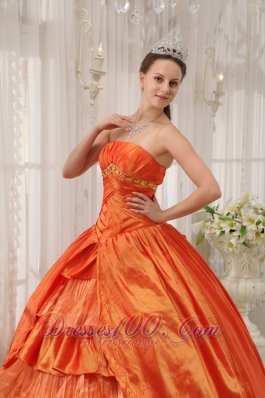 Orange Quinceanera Dress Strapless Beading Ruffles Floor-length