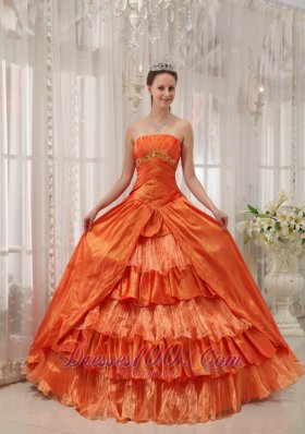 Orange Quinceanera Dress Strapless Beading Ruffles Floor-length