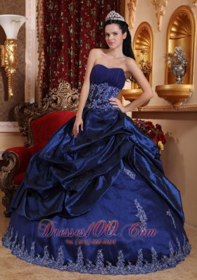 Navy Blue Quinceanera Dress Appliques Sweetheart Floor-length