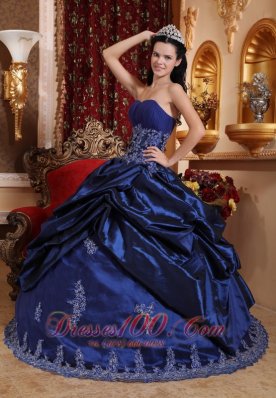 Navy Blue Quinceanera Dress Appliques Sweetheart Floor-length