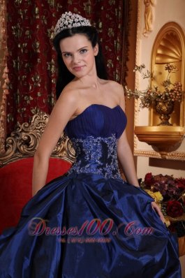 Navy Blue Quinceanera Dress Appliques Sweetheart Floor-length