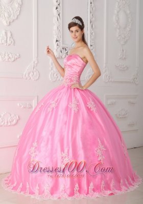 Pink Quinceanera Dress Strapless Appliques Floor-length