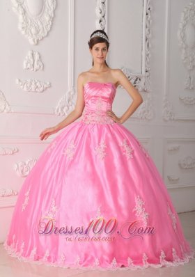 Pink Quinceanera Dress Strapless Appliques Floor-length