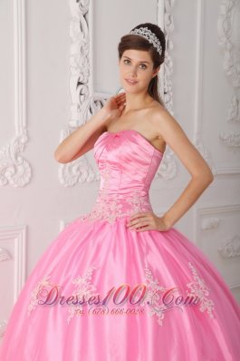 Pink Quinceanera Dress Strapless Appliques Floor-length