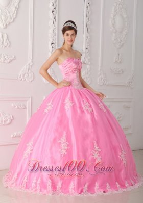 Pink Quinceanera Dress Strapless Appliques Floor-length