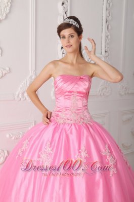 Pink Quinceanera Dress Strapless Appliques Floor-length