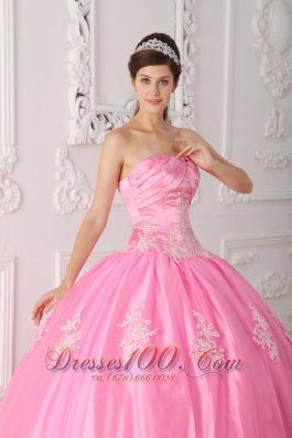 Pink Quinceanera Dress Strapless Appliques Floor-length