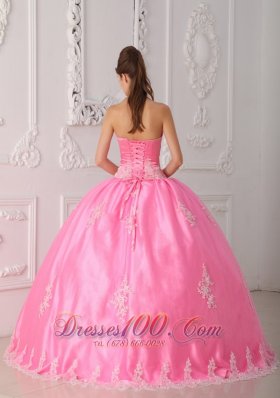 Pink Quinceanera Dress Strapless Appliques Floor-length