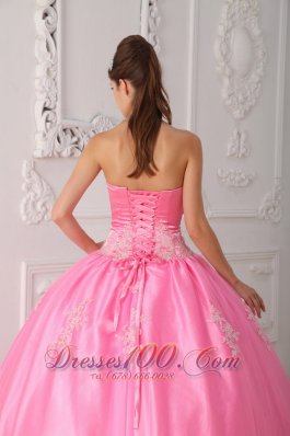 Pink Quinceanera Dress Strapless Appliques Floor-length