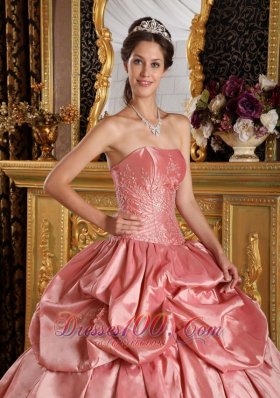 Watermelon Red Quinceanera Dress Appliques Bead Strapless