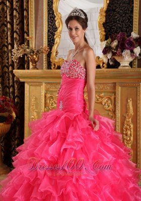 Hot Pink Quinceanera Dress Under 200 Beading Ruffles