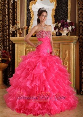 Hot Pink Quinceanera Dress Under 200 Beading Ruffles