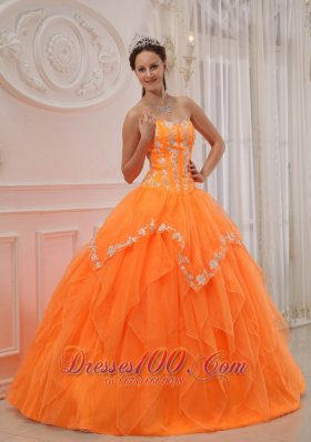 Orange Quinceanera Dress Under 200 Appliques Beading