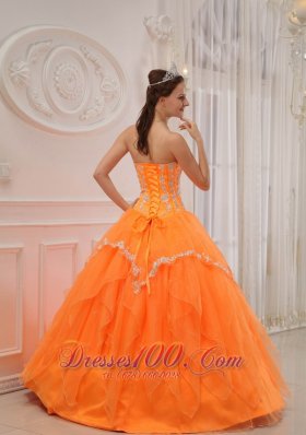 Orange Quinceanera Dress Under 200 Appliques Beading