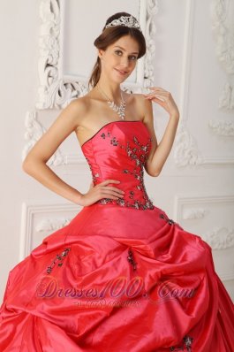 Red Quinceanera Dress Strapless Appliques Beading Embroidery