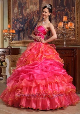 Hot Pink Quinceanera Dress Beading Sweetheart Floor-length