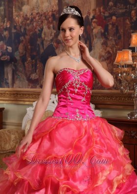 Hot Pink Quinceanera Dress Beading Sweetheart Floor-length