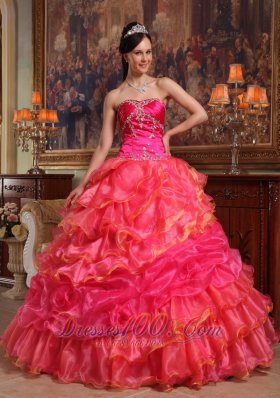 Hot Pink Quinceanera Dress Beading Sweetheart Floor-length