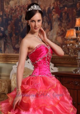 Hot Pink Quinceanera Dress Beading Sweetheart Floor-length