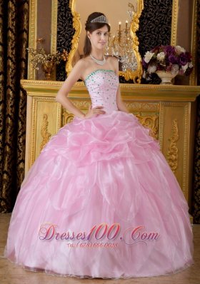 Baby Pink Sweet 16 Dress Beading Organza