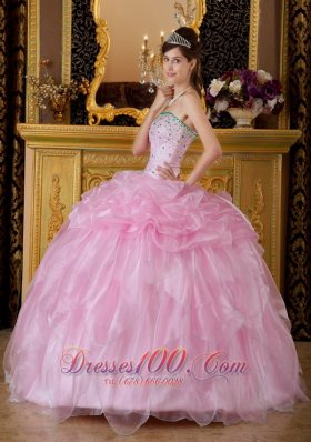 Baby Pink Sweet 16 Dress Beading Organza