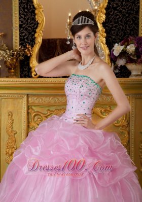 Baby Pink Sweet 16 Dress Beading Organza