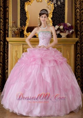 Baby Pink Sweet 16 Dress Beading Organza