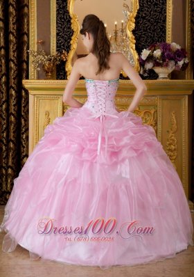 Baby Pink Sweet 16 Dress Beading Organza