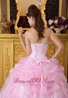 Baby Pink Sweet 16 Dress Beading Organza