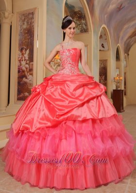 One Shoulder Coral Red Quinceanera Dress Ruffles