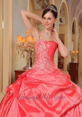 One Shoulder Coral Red Quinceanera Dress Ruffles