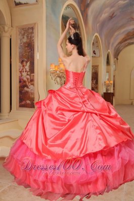 One Shoulder Coral Red Quinceanera Dress Ruffles