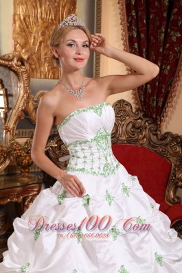 2013 White Quinceanera Dress Appliques Pick-ups