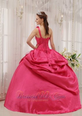 One Shoulder Coral Red Quinceanera Dress Beading Pick-ups