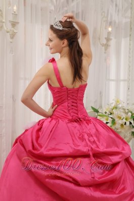 One Shoulder Coral Red Quinceanera Dress Beading Pick-ups