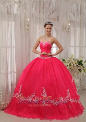 Coral Red Quinceanera DressAppliques Sweetheart