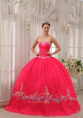 Coral Red Quinceanera DressAppliques Sweetheart