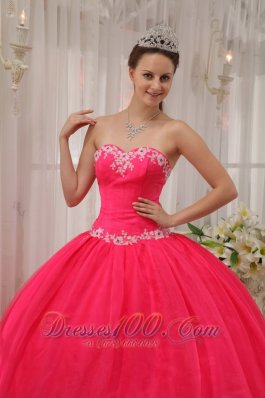 Coral Red Quinceanera DressAppliques Sweetheart