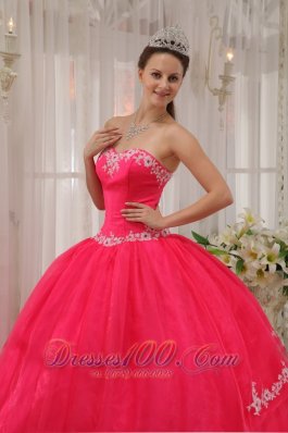 Coral Red Quinceanera DressAppliques Sweetheart