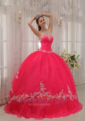 Coral Red Quinceanera DressAppliques Sweetheart