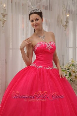 Coral Red Quinceanera DressAppliques Sweetheart