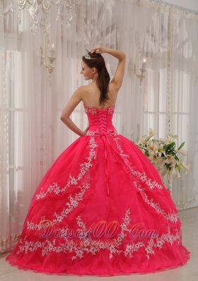 Coral Red Quinceanera DressAppliques Sweetheart