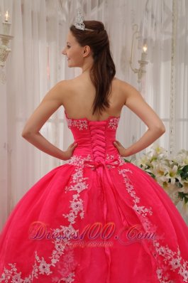 Coral Red Quinceanera DressAppliques Sweetheart