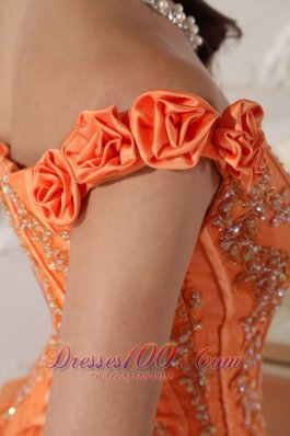 Off Shoulder Orange Quinceanera Dress Appliques Hand Flowers