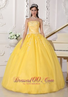 Yellow Appliques Floor-length Quinceanera Dress