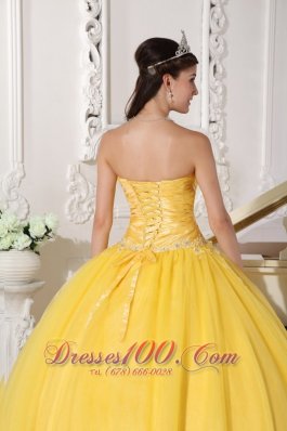 Yellow Appliques Floor-length Quinceanera Dress